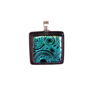 DICHROIC GLASS Pendant Iridescent Green Blue Black Artisan Pre-Owned